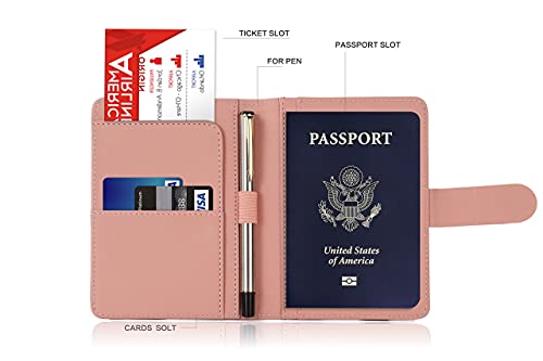 Melsbrinna Premium Leather Passport Holder Covers Case, Waterproof Rfid Blocking Travel Wallet Passport Holder With Pen Holder, Cute Passport Book For Women/Men (Baby Pink) #TOP2