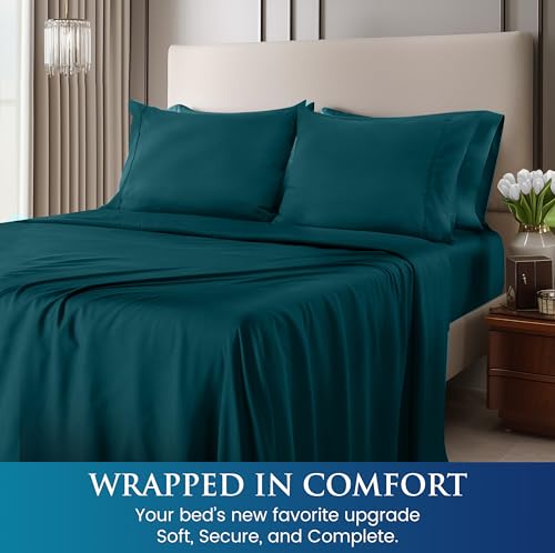 Image of Utopia Bedding Queen Sheet Set, Soft Microfiber 4 Piece Bed Sheets with 15 inch Deep Pocket - Easy Care Brushed Microfiber (Queen, Teal)