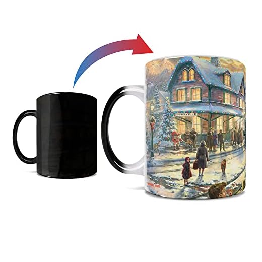 Morphing Mugs Thomas Kinkade – Lionel - All Aboard for Christmas – Train Station – Small Town – One 11 oz Color Changing Ceramic Mug – Image Revealed When HOT Liquid Is Added!