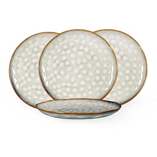 Henten Home Plato de Cena, 4 Piezas Grandes de Cerámica Huecos - 28cm, Servicio de Mesa de Gres - Esmalte Reactivo beige