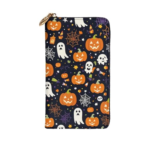 Women's Long Cash Wallet, PU Leather Elegant Clutch Change Purses with Zipper, Travel, Gifts (Halloween Holiday Print)2