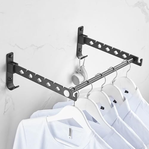 Perchero plegable de pared para ropa sin taladro de aluminio espacial con seis posiciones 3