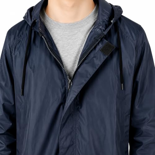 Image of Waterproof Hooded Long Rain Coat for Men, Polyester, Full Sleeves, Regular Fit, Outdoor Riding, Camping & Hiking