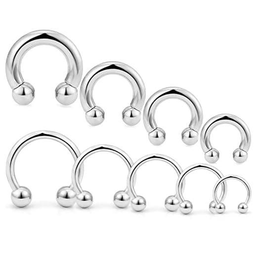 Ocptiy 0G 2G 4G 6G 8G 12G 14G 16G 20G Ear Earrings Gauges Septum Stretching Piercing Kit Surgical Stainles Steel Horseshoe cool Wide Septum Lip Ring Hoop Plug Tunnel earring Piercin Jewelry Women Men