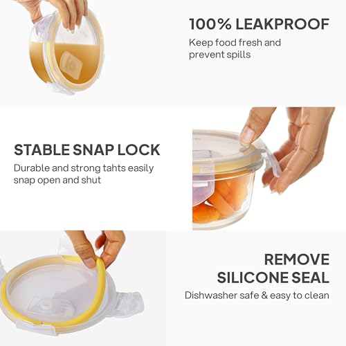 Image of CELLO Fit & Fresh Round Lunch Box Container for Daily Use 400 ml, Clear | Microwave & Fridge Safe Toughened Glass Airtight Leakproof Food Storage Tiffin Box Container for Kitchen, Travel & Office Use