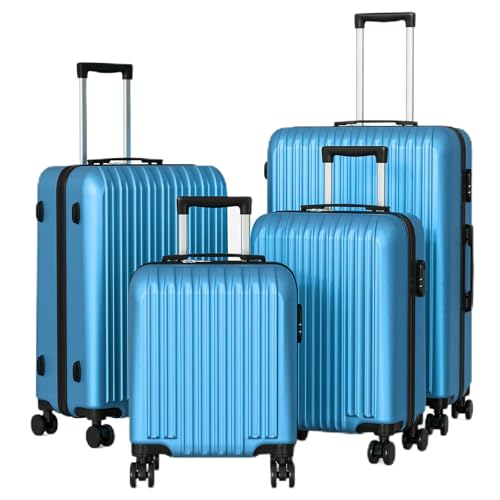 Apelila 4 Piece Hardshell Luggage Sets,Travel Suitcase,Carry On Luggage with Spinner Wheels Free Cover&Hanger Inside4PC (Light Blue Wave)