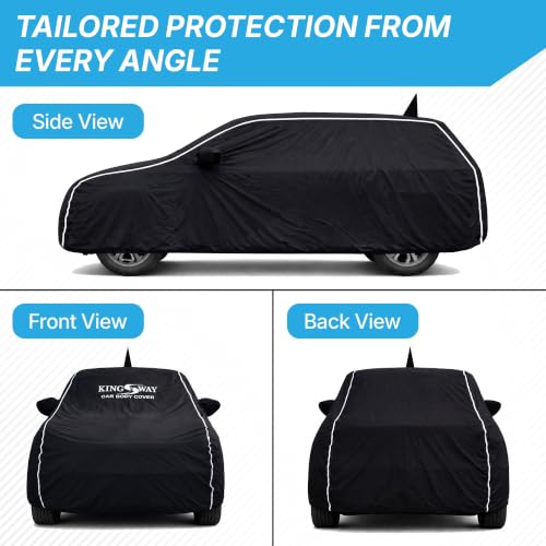 Image of KINGSWAY Super Waterproof Car Cover Only with Mahindra XEV 9S (Year 2026 Onwards - All Model) | Mirror and Antenna Pockets | All Weather Car Body Cover with Silver Piping | Black