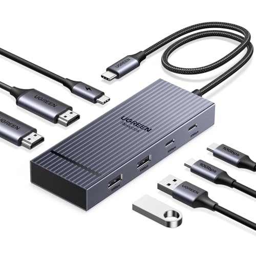 UGREEN 2 HDMI HUB USB C 3.2, Docking Station 7 em 1 com Dual HDMI 4K@60Hz, 2 USB C e A de 10Gbps, PD 100W, Compatível com XPS, ThinkPad, Surface e Muito Mais (Somente macOS Suporta Modo Espelho)