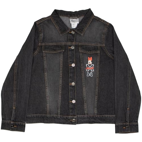 Disney Lilo & Stitch Minnie Mouse Girl's Button Up Jean Jacket - Fashion Denim Jacket Character Graphics for Kids