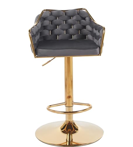 Image of Creative Grey Velvet Height Adjustable Revolving Bar Stool Add Elegance to Your Kitchen or bar with This Premium Chair Featuring Golden Base, and 360 Smooth Swivel Comfort. (Grey) (Pack of 2)