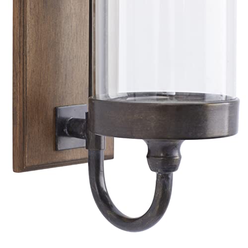 Deco 79 Wood Wall Sconce With Glass Holder, 5" X 8" X 16", Brown #TOP4