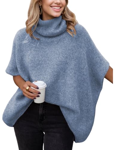 Image of Ynhonra Womens Turtleneck Sweater Oversized Chunky Batwing Sleeve Short Tops | Dolman Pullover