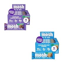 MOSH Hazelnut Chocolate Chip & Chocolate Chip Cookie Vegan Protein Bars Bundle, Plant Based, Keto, Gluten Free, Brain Healthy Snack with Cognizin, Ashwagandha and Lions Mane, 24 Count