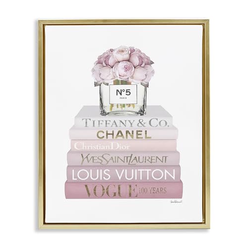 Image of Pink Rose Bouquet Bookstack Glam, 16 x 20 Inch Canvas in Floater Frame | Stupell Industries . By Amanda Greenwood . Ready to hang . Made in USA