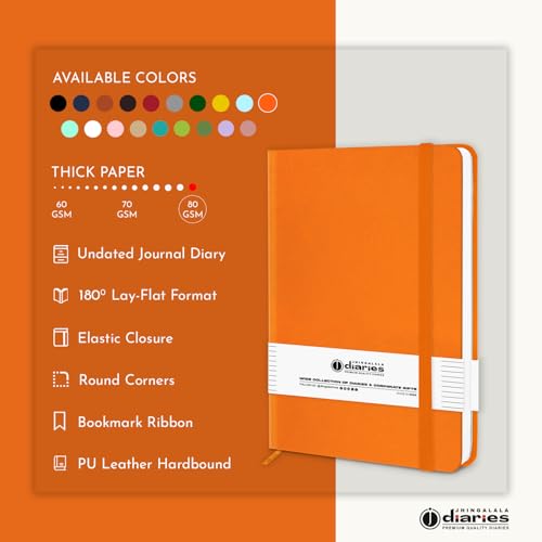 Image of Jhingalala Diaries - Hardbound Leather Cover Pocket Size Corporate Executive Diary Notebook I Pocket Diary For Men and Women I A6 Size I 80gsm Paper I 192 Ruled Pages (Orange)