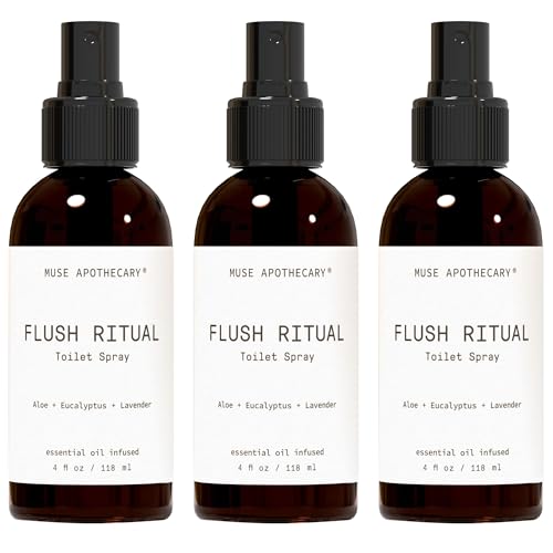 Muse Apothecary Flush Ritual - Aromatic &amp; Refreshing Toilet Spray, Use Before You Go, 4 oz, Infused with Natural Essential Oils - Aloe + Eucalyptus + Lavender, Pack of 3