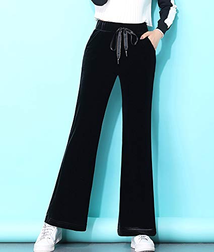 Kedera Women\'s Corduroy Velvet Pants Comfy Pull on Elastic Waist Trousers Drawstring Pants Black - Thumbnail 4