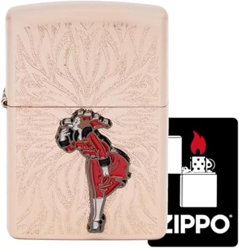 Encendedor Zippo Oil con diseño rosa dorado doble cara miniatura 2