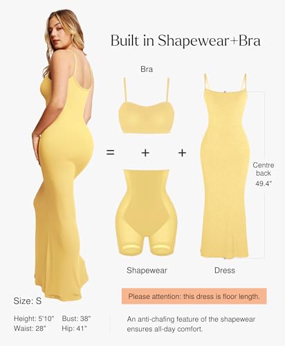 Image of Popilush Maxi Bodycon Dress with Built in Bra, Long Shapewear Dresses | Tummy Control, Floor-length, Formal Occasions, Wedding Guest and Engagement