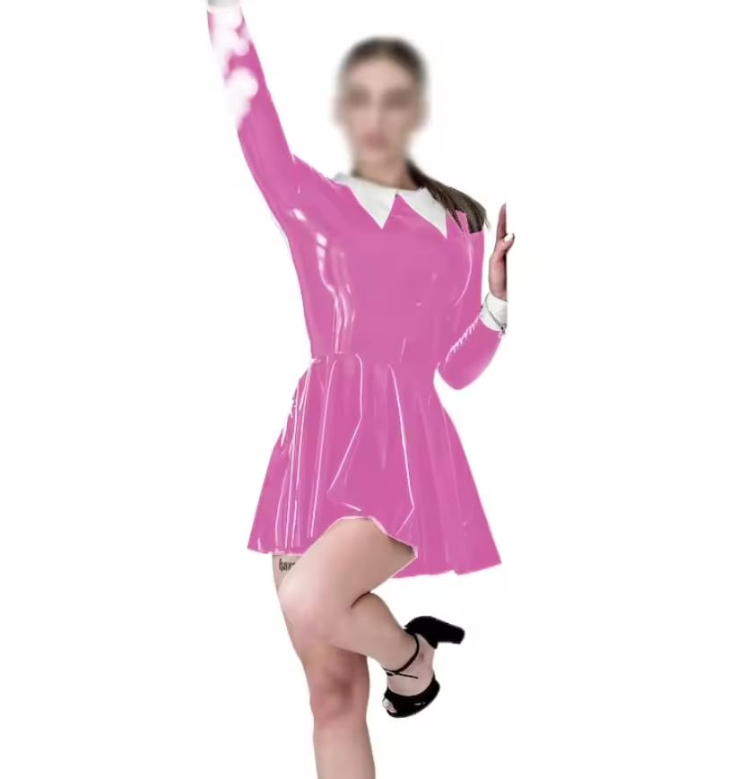 Kołnierz z klapą Wetlook długi rękaw linia A plisowana mini sukienka PVC odzież klubowa odzież damska personalizacja