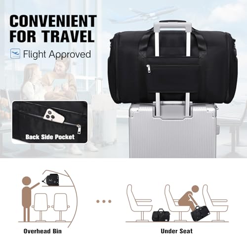 Garment Bags for Travel, 2 in 1 Convertible Carry On Duffle Bag Suit Bags Foldable Backpacks with Shoe Compartment & Toiletry Bag, Hanging Bags for Clothes Dress Suit for Men Women Gift (Black)4