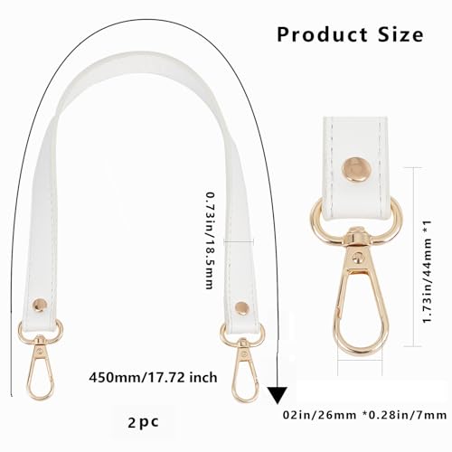 Image of GORGECRAFT 2Pcs Leather Purse Strap 47cm Short Shoulder Bag Straps Replacement White Imitation Leather Bag Handles with Golden Swivel Clasps for Underarm Bag Handbag Tote Satchel Purse Making