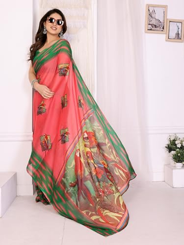 Image of SUPERLAXMI Women's Chiffon Floral Printed Saree with Blouse Piece