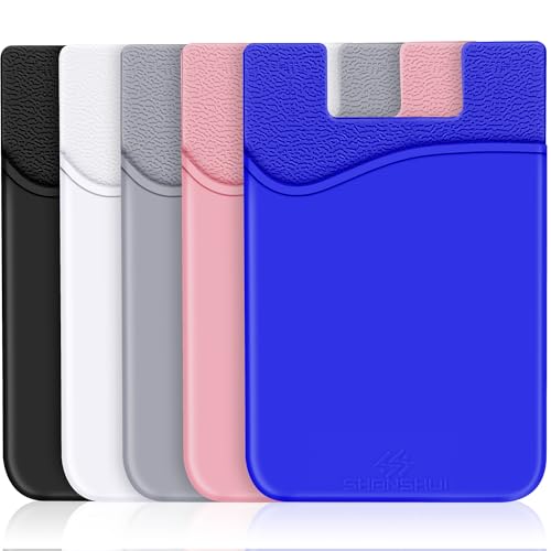 SHANSHUI Phone Card Holder, Silicone Adhesive Stick-on ID Credit Card Wallet Phone Case Pouch Sleeve Pocket Compatible with Most of Smartphones(iPhone/Android/Samsung Galaxy) - 5 Pack