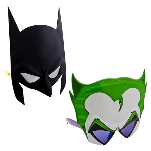 Image of Sun-Staches Batman Sunglasses, DC Comics Heroes & Villains Costume Accessory | Official DC Batman, Robin, Batgirl, Joker, Catwoman, or Harley Quinn | Costume Ready | 100% UV | One Size Fits Most