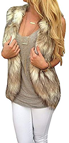 Dikoaina Fashion Women Sleeveless Front Open Warm Faux Fur Vests Coat Outwear