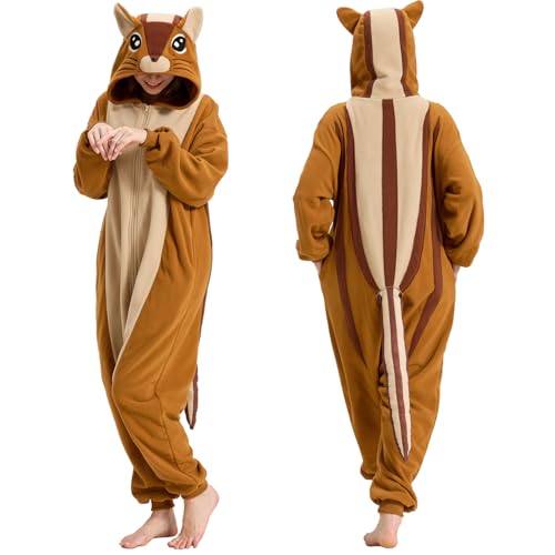 ZUUKTHO Adult Chipmunk Onesie Pajamas Cute Woodland Animal Cosplay Costume Halloween One-Piece Jumpsuit for Women Men