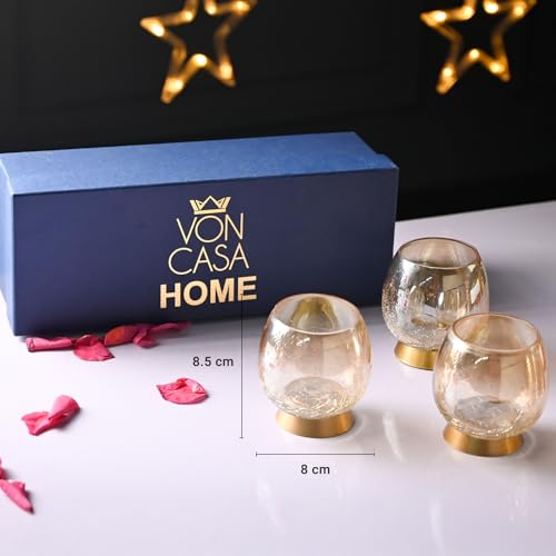 Image of Market99 T-Lite Holder Set of 3 | Iron & Glass Votive Candle Holders | Round Transparent T-Light Holders | Decorative Home, Diwali, Christmas, Wedding & Festive Tabletop Decor