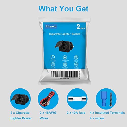 2-Pack Cigarette Lighter Socket, 12V Power Outlet Receptacle For Car Marine Motorcycle Atv Rv, With Wire Fuse Diy Kit By Riseuvo #TOP6