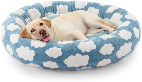JOEJOY Donut Large Dog Bed, Cute Round Calming Dog Bed with Remov...