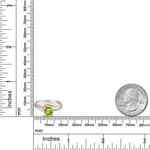 Gem Stone King 925 Sterling Silver and 10K Yellow Gold Round Peridot and White Moissanite Engagement Ring For Women (1.56 Cttw, Round 7MM, Available In Size 5, 6, 7, 8, 9)3