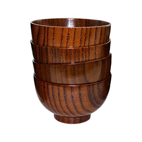 Set of 4 Japanese Wood Bowls for Kids and Serving Cover