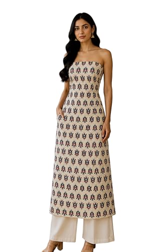 Image of Ethnics of Kutch Womens's Ajrakh Modal Silk Natural Dye Hand Block Print Unstitched Kurta Fabric