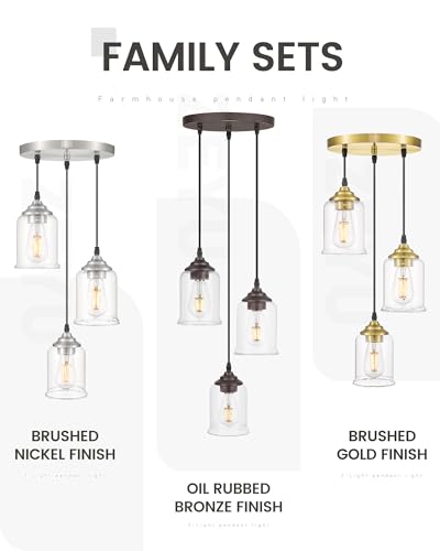 Image of zeyu 3-Light Pendant Lighting, Adjustable Modern Cluster Pendant Light for Kitchen Island, Brushed Nickel Finish with Clear Glass Shade, ZSL104-3 BN