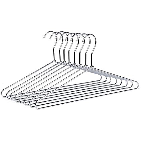 Amber Home 43cm Shiny Chrome Metal Shirt Hanger 10pcs, Space Saving Silver Metal Clothes Hangers, Heavy Duty Strong Metal Wire Hanger for Blouse Dress Coat Jacket Trousers Cover