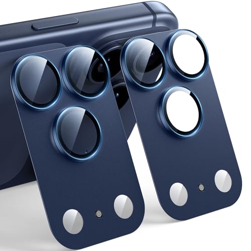 TAURI 2 Stück Kameraschutz für iPhone 17 Pro Max 6 9 9H Gehärtetes Glas Platte aus Aluminiumlegierung Matt Kratzfestes Kamerafolie Kamera Linse Schutzfolie - Tiefblau