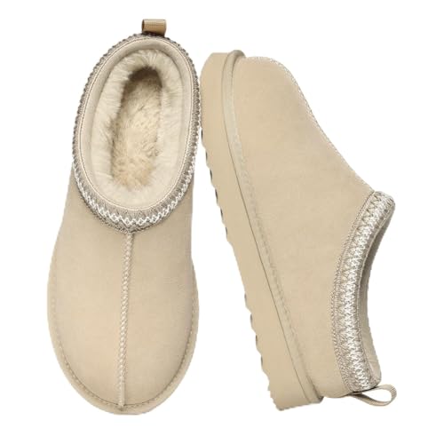 Litfun Women's Fuzzy House Slippers Genuine Suede Fluffy Winter Slipper