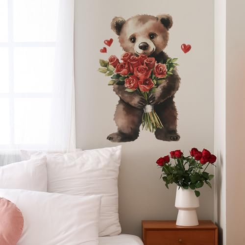Vinilo decorativo infantil oso acuarela con rosas miniatura 3