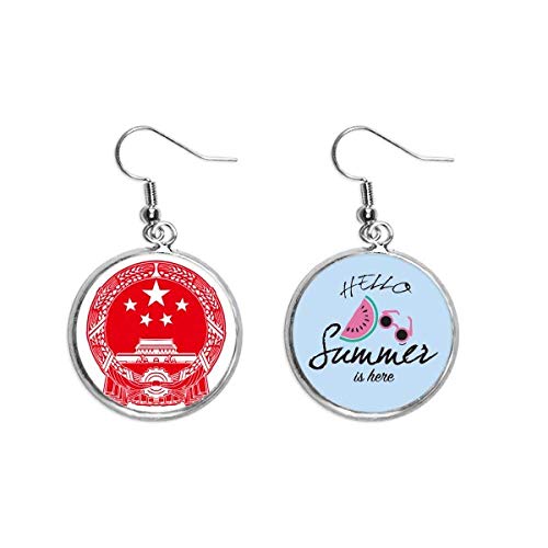 Pendientes de sandía con emblema nacional de China rojos para lóbulo de oreja