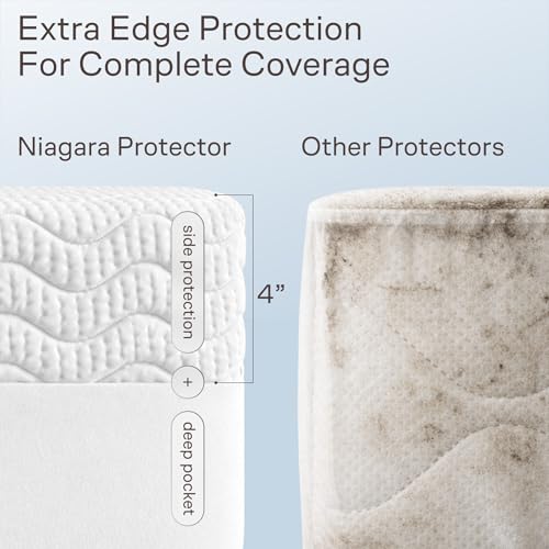 Image of Side-Shield Waterproof Mattress Protector King - 6-21 inch Deep Pocket with Leak-Proof Edge Protection - Noiseless & Cooling Soft-Touch Viscose Made from Bamboo - Machine Washable (White)