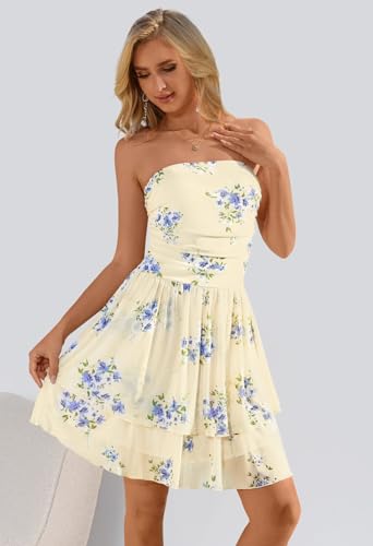 MEROKEETY Women's Summer Floral Strapless Tube Dress Boho Off Shoulder Ruffle Tiered Mini Sundress2