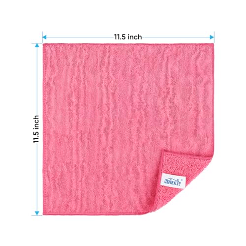 HOMEXCEL Pink Microfiber Cleaning Cloth, 12 Pack Premium Microfiber Towels for Cars, Lint Free, Scratch-Free, Highly Absorbent, Reusable Cleaning Rags for Car, Household, Kitchen, Window, 11.5"X11.5"