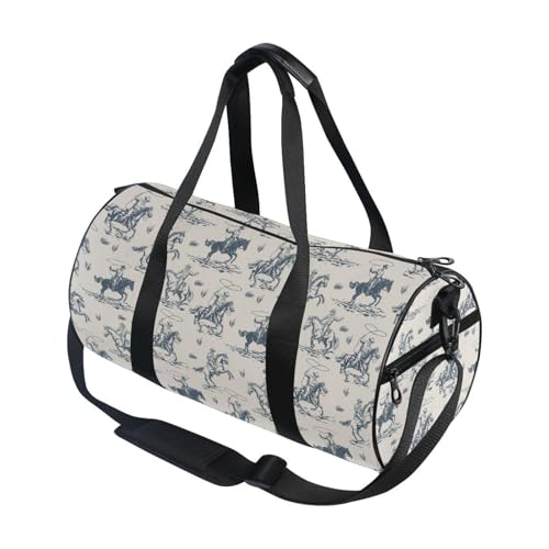 Western Cowboy Round Duffel Sports Bag Lightweight with Inner Pocket Gym Bag for Men Women Duffle Bag for Travel Sports