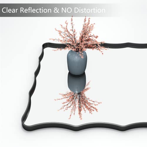 Charmor 24X36 Matte Black Mirror, Black Metal Vanity Mirror For Wall, Rectangle Bathroom Mirror With Wavy Frame, Anti-Rust(Horizontal/Vertical) #TOP2