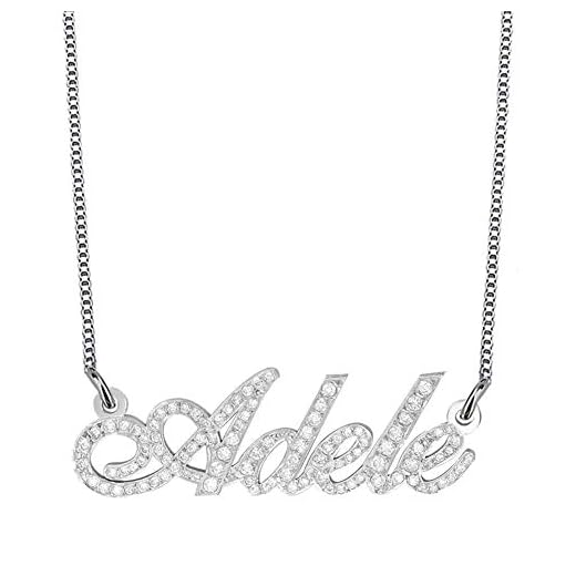 RESVIVI Personalized Sterling Silver Name Necklace Custom Made Any name Pendant Necklace (K Design - Name with CZ Diamond)