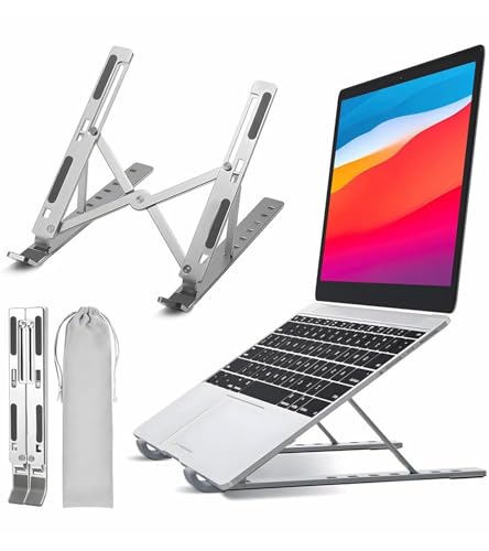 Image of Enclave Portable Foldable Laptop Stands Holder, Ergonomic Adjustable Height 6 Angles, Aluminium Alloy MacBook Stand for Desk. (Silver)